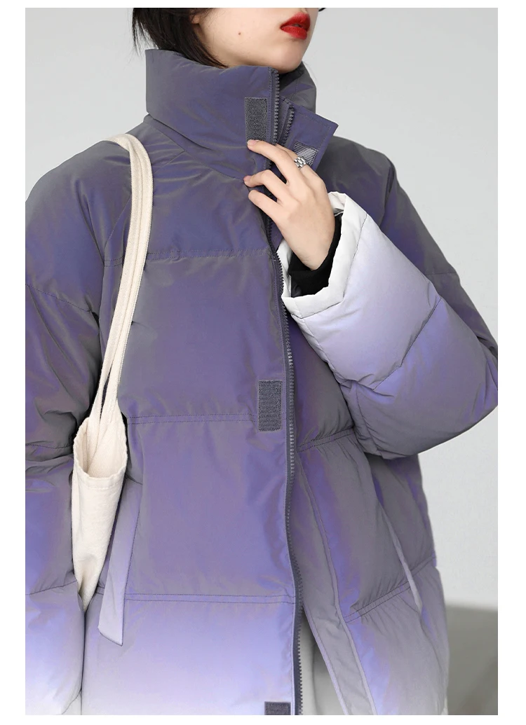 CHIC VEN Women's Down Coat Reflective Gradient Thickened Women Bread Coats 90 White Duck Down Jacket Warm Overcoat Winter 2024