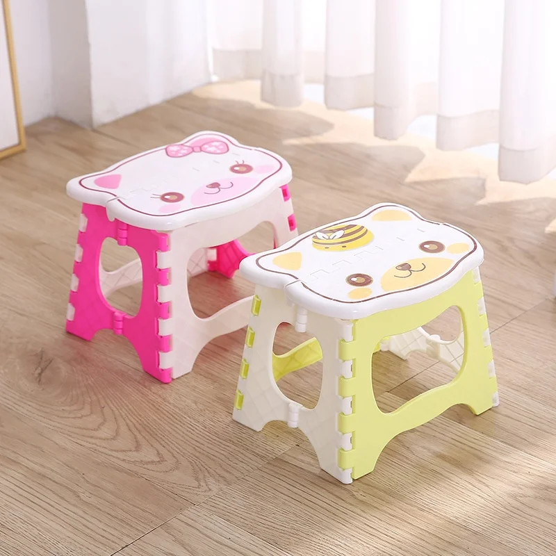 

Portable Folding Stool Plastic Cartoon Bathroom Kitchen Outdoor Load-bearing Fishing Stool Children Storage Space-saving