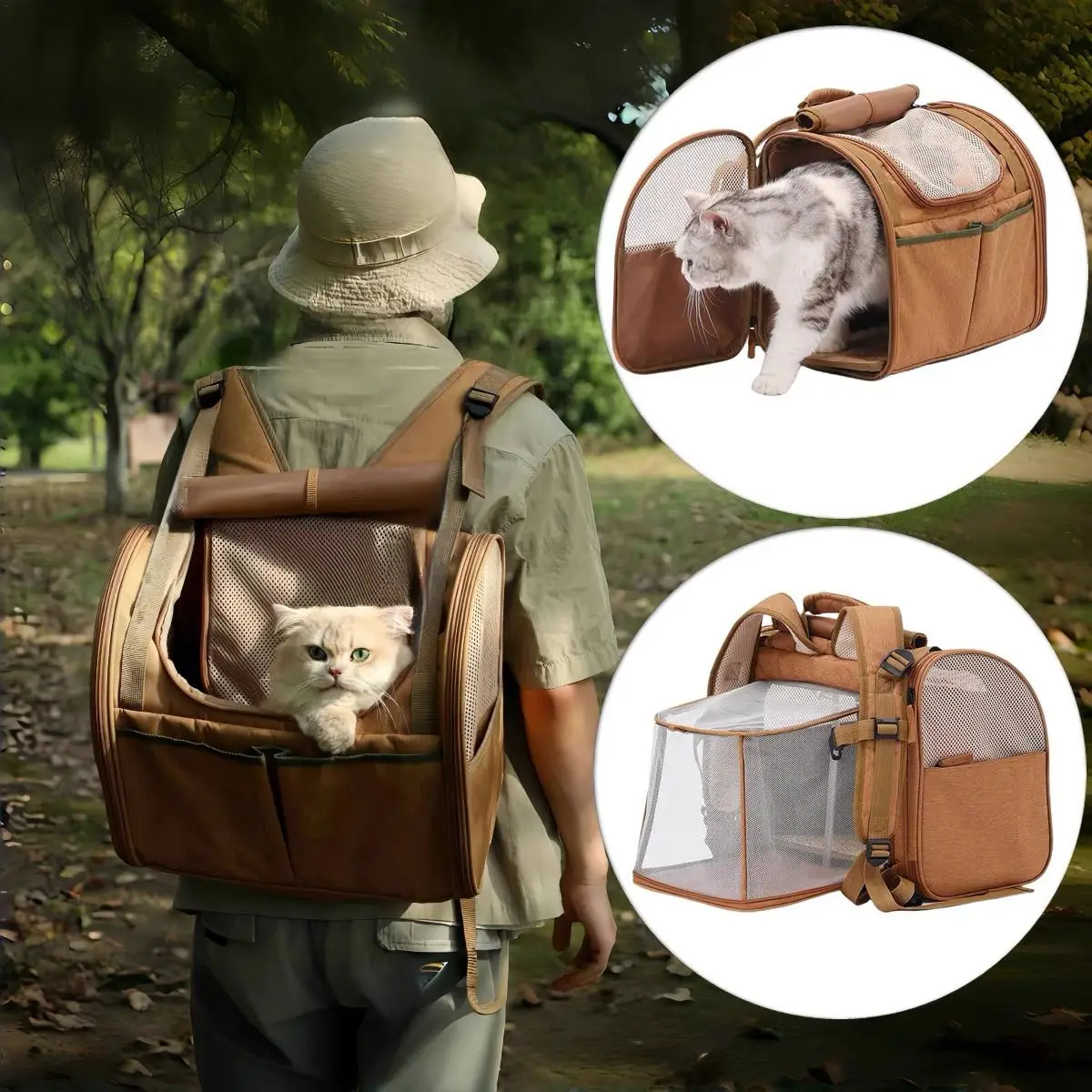 

Stylish Foldable Cat Backpack for Outdoor Adventures, Large Capacity Ventilated Pet Carrier with Adjustable Straps & Camping