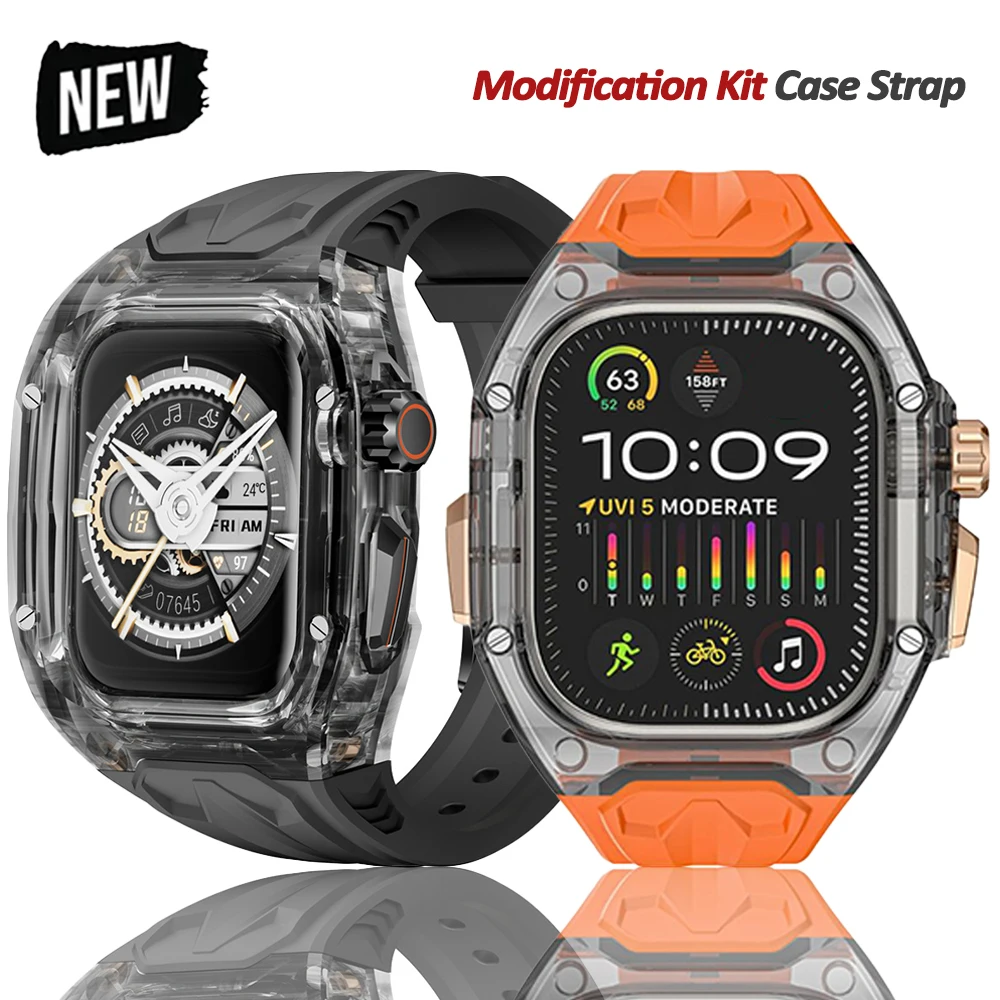 

Suitable for Apple Watch series 10 46mm Ultra 49mm Modified Strap Transparent Case+TPU Band For iwatch 9 8 7 6 5 40mm 41mm 44 45