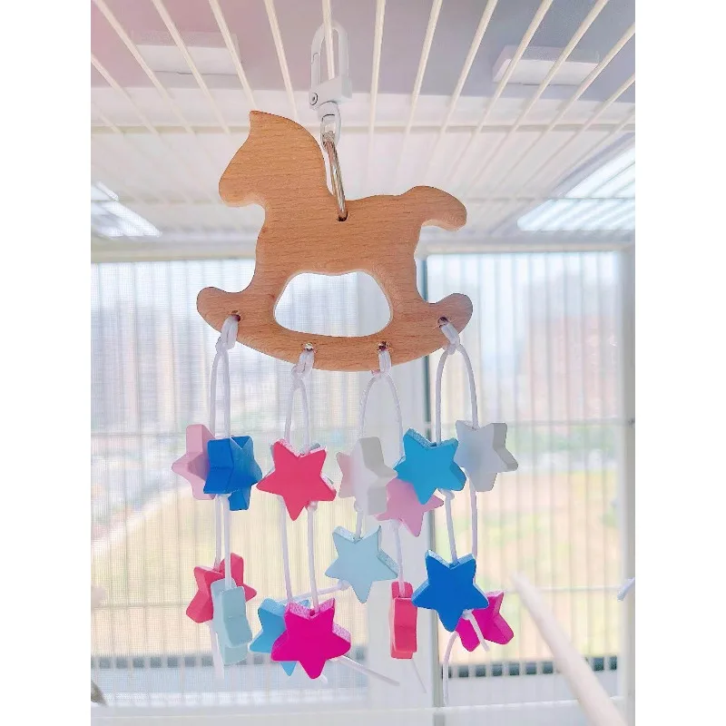 8Jiu Parrot Chew String Stress Relief Wooden Beak Grinding Peony Budgie Training Bird Cage Ornament Foraging Swing Perch Stand