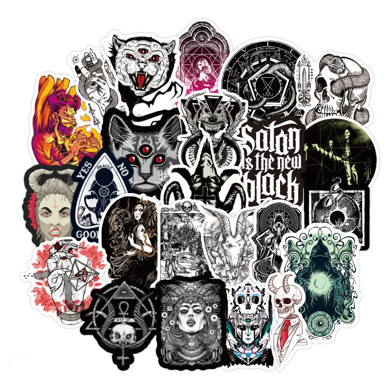 50pcs Gothic Demon Black and White Punk Witch Expression Sticker DIY Decoration Luggage Mobile Phone Computer Waterproof Decal