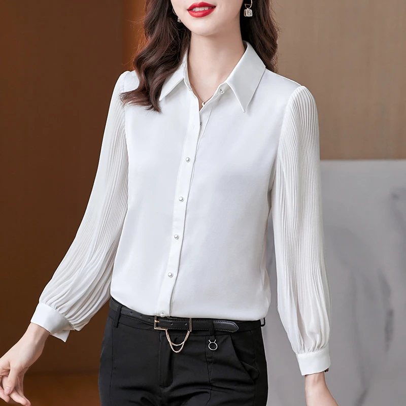 Solid Color Long Sleeve Chiffon Cardigan Lantern Long Sleeve Flattering Shirt Casual Turn-down Collar Women's Clothing Tops