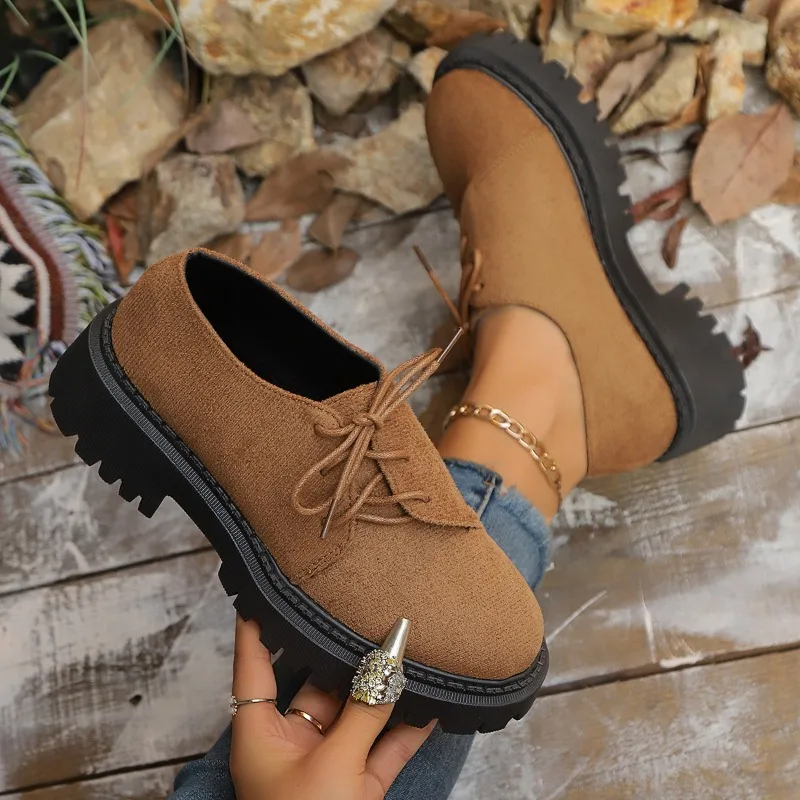 

Женские универсальные туфли на одинарной платформе, размер 35–42, повседневная обувь с круглым носком и шнуровкой с леопардовым принтом, модные лоферы для поездок на работу