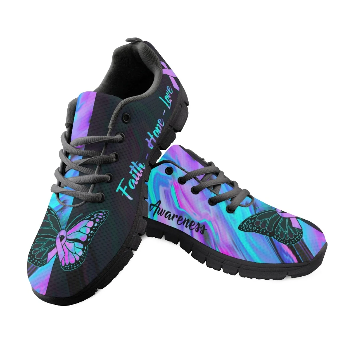 INSTANTARTS Trendy Gradient Blue Butterflies Print Comfortable Sneakers Women's Flats Casual Shoes Femme Zapatos Planos De Mujer