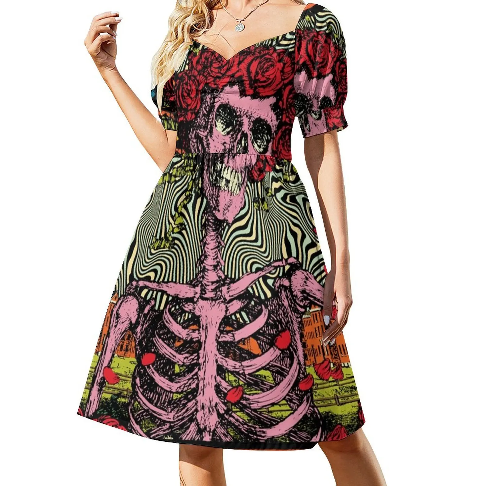 

Psychedelic 60s Musician Short-Sleeved Dress Woman clothes luxury evening dress woman for wedding