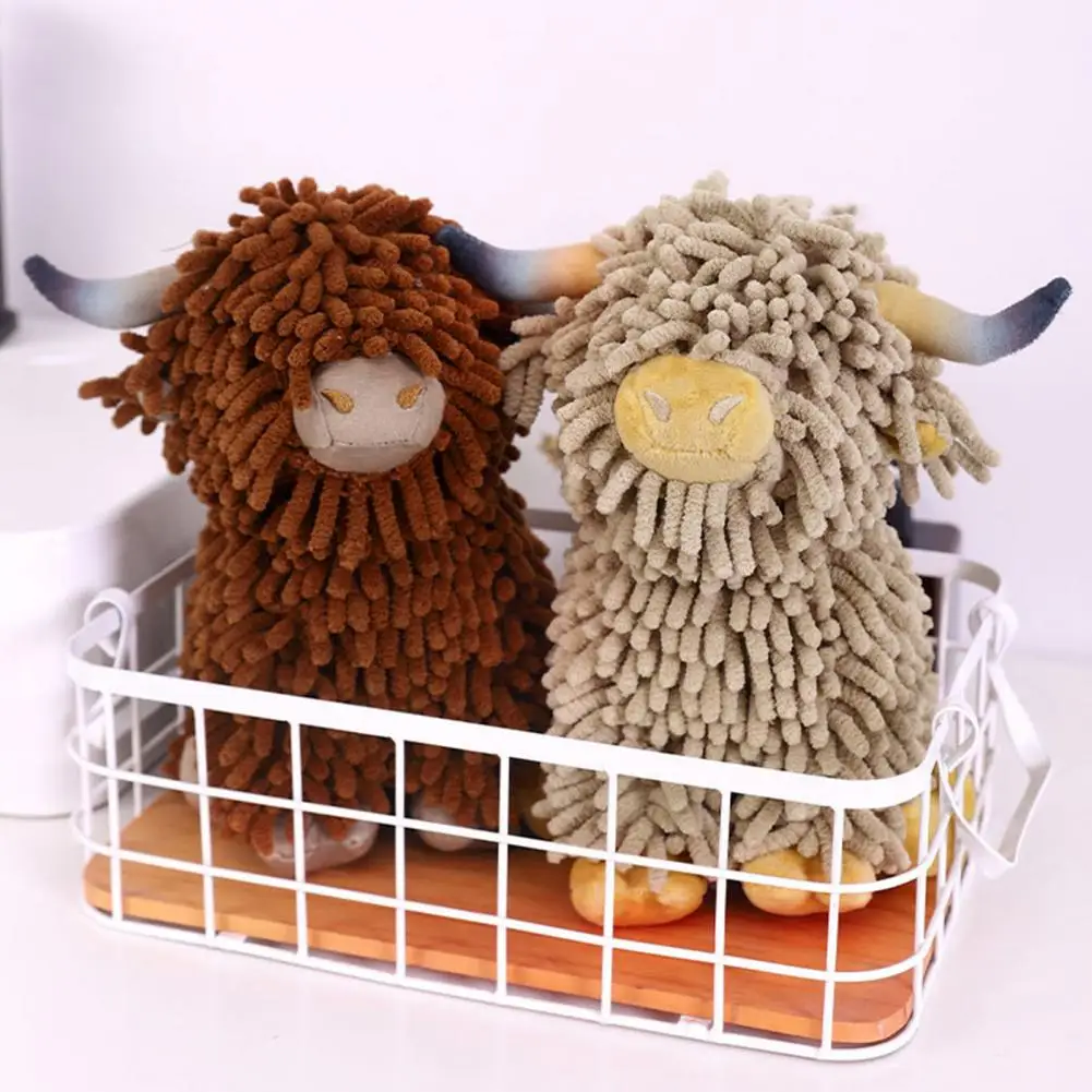 

Kids Bathroom Decor Highland Cow Chenille Hand Towel Set Cute Doll Decorative Towels for Bathroom Kitchen Soft Absorbent