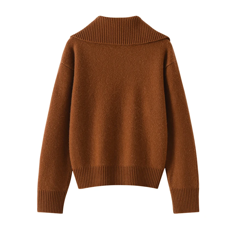 เสื้อคาร์ดิแกนแคชเมียร์แท้ 100% พร้อมปกพับสำหรับผู้หญิง เสื้อคาร์ดิแกนแบบมีซิป เสื้อโค้ททรงหลวม กระชับสัดส่วน หนา อุ่น