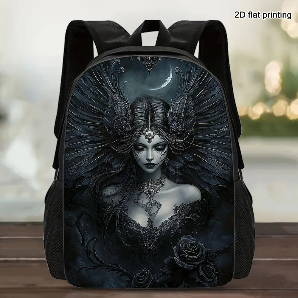1 elegante mochila de Halloween Ghost Angel para adultos, bolsa de viaje de gran capacidad, estampado plano 2D, tela lavable, ergonómica