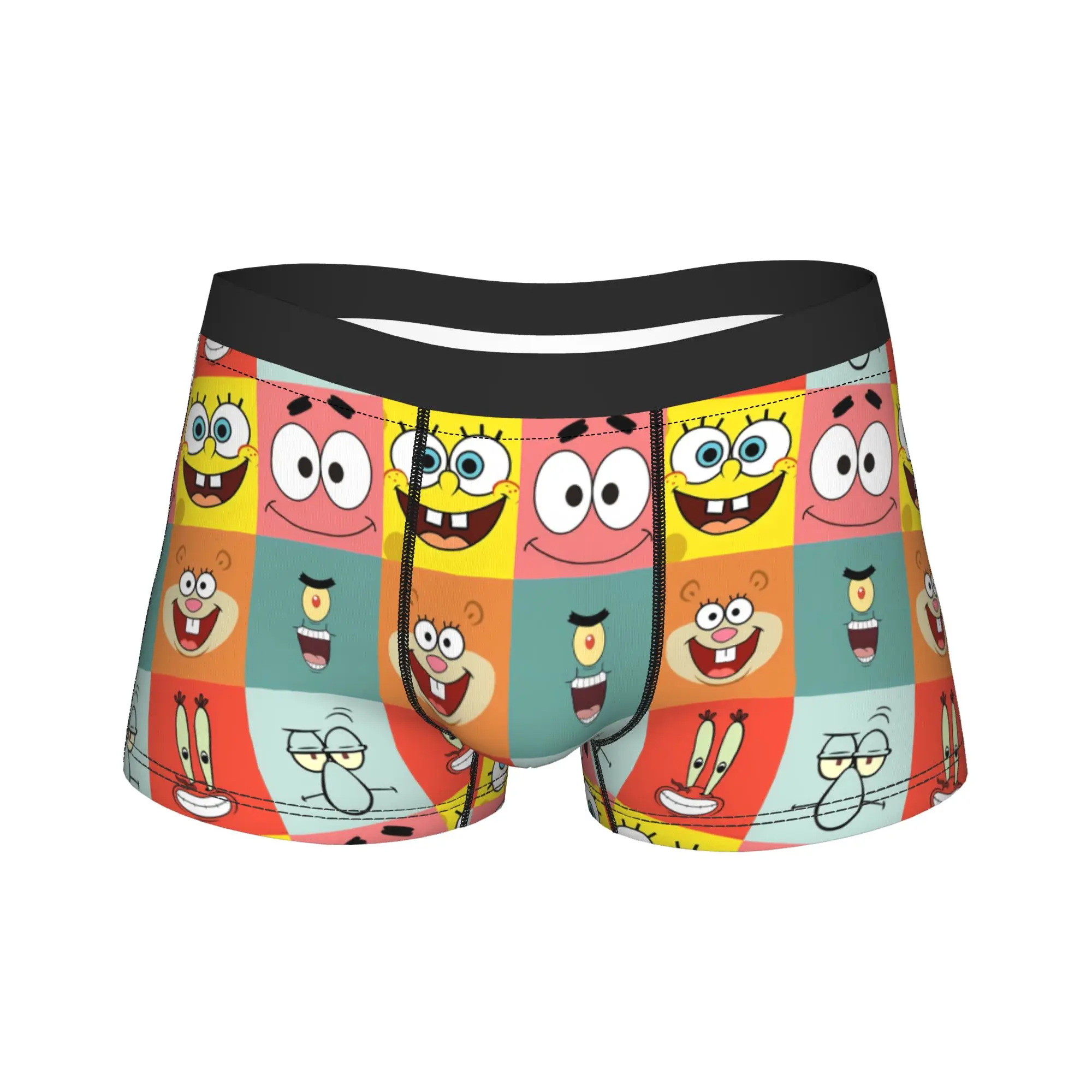 SpongeBobs Six Grid Main Character Portraits Boxershorts Pouch Underwear Trenky Shorts Briefs Classic Men Panties Large Size