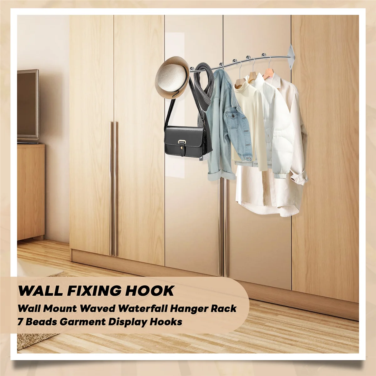 Wall Mount Waved Waterfall Hanger Rack 7 Beads Garment Display Hooks