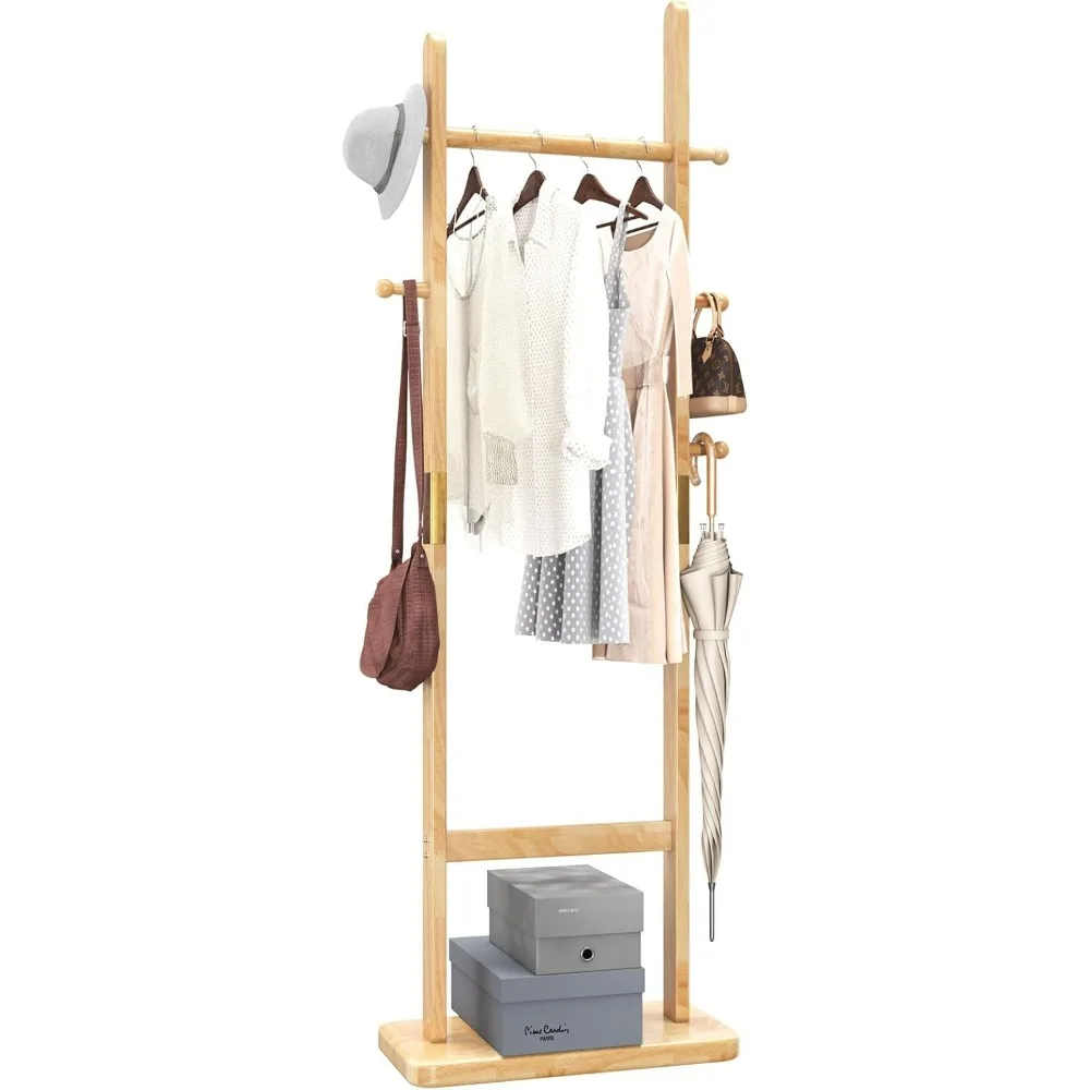 

Independent coat rack with 2 main poles and stable design, easy to assemble and very sturdy, natural wood color