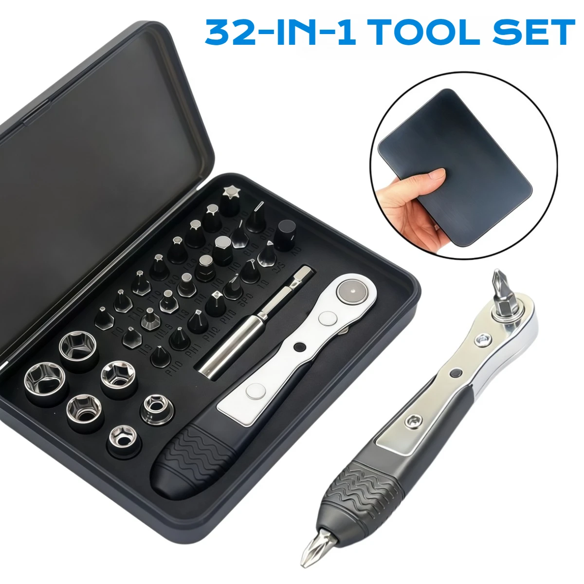 32 in 1 mini ratchet wrench screwdriver head kit with 1/4 inch hexagonal handle cross screwdriver socket L-shaped corner wrench