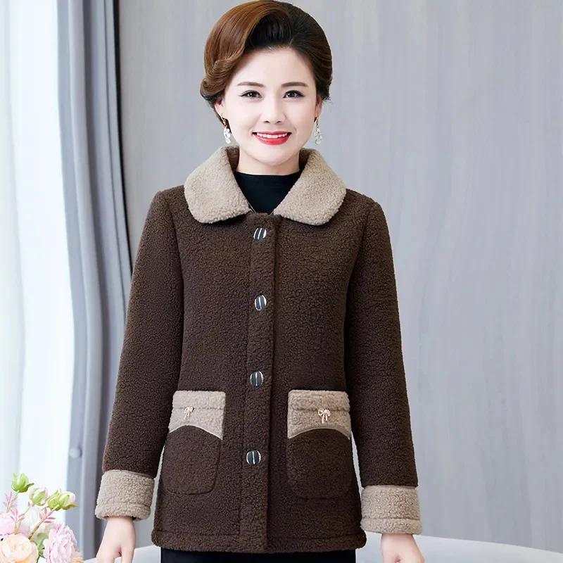 New Middle-age Women Clothes Winter Coat Thicken Lambswool Jacket Fleece Parkas Female Cotton Padded Jacket Warm Tops Outerwear