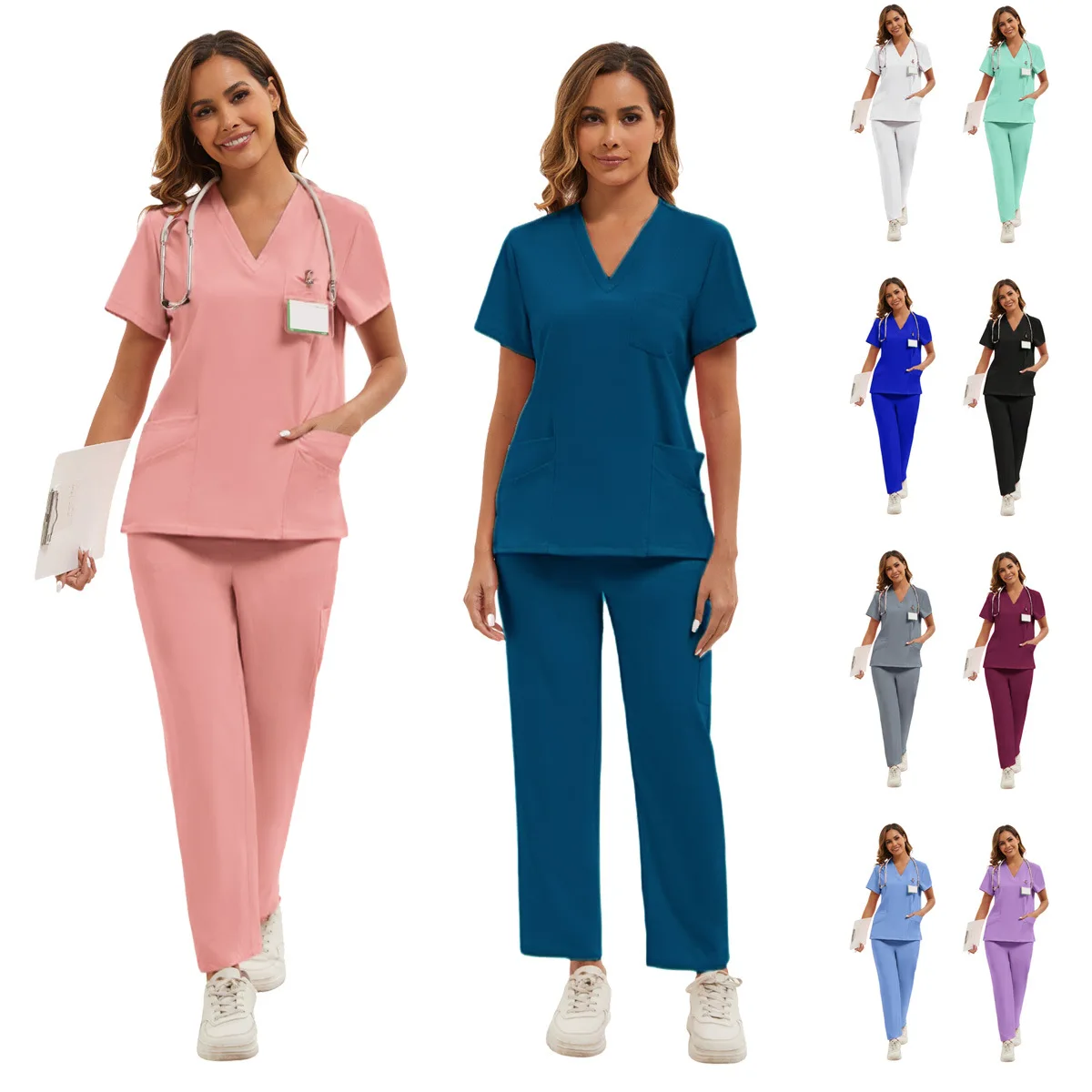 

Medical Scrub Lightweight Breathable Antibacterial Uniform Professional Women Nurse Outfit Comfort Stretch Workwear Set