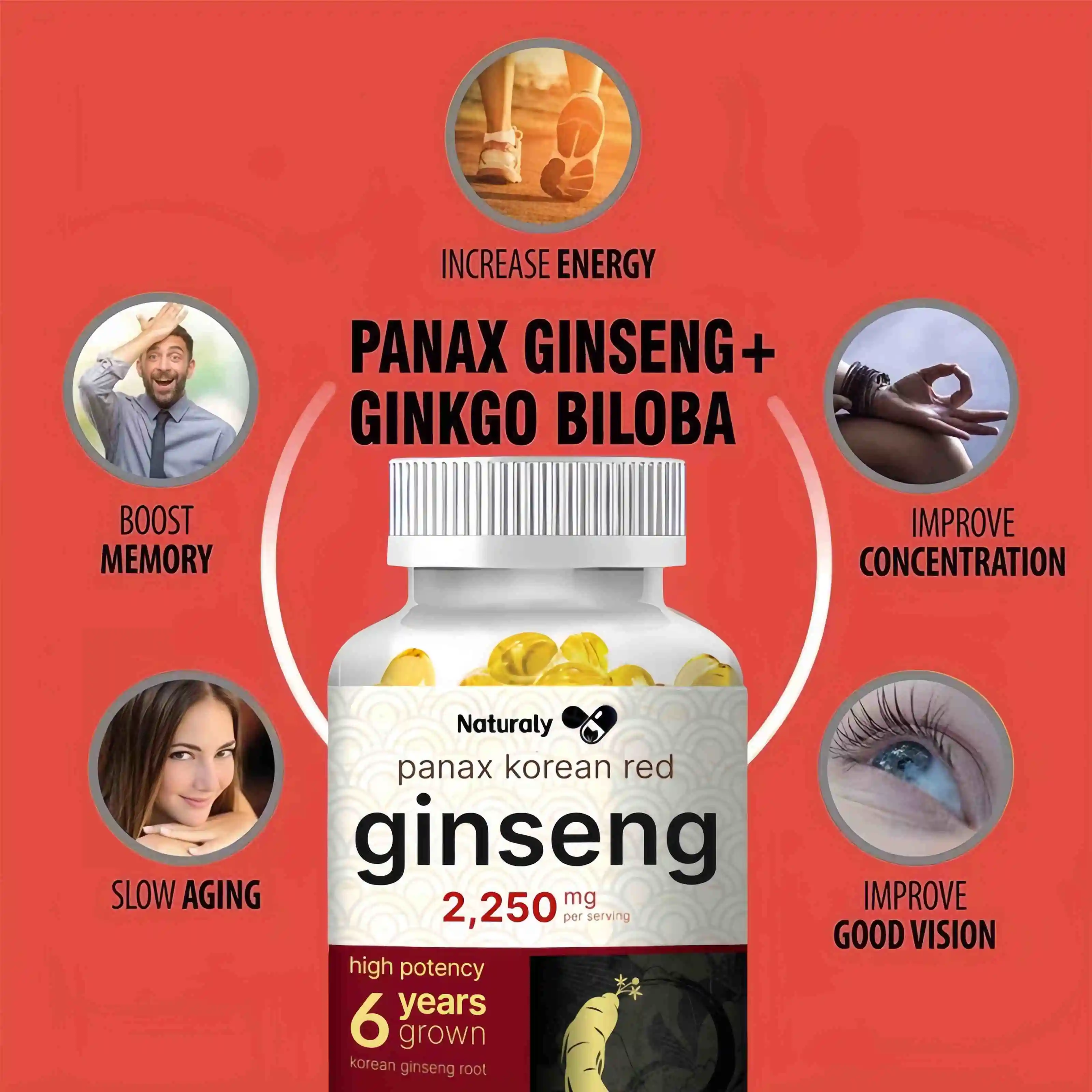 Natural Ginseng Supplement - Improves Vitality, Improves Energy Levels, Improves Exercise Endurance for Adult Men and Women