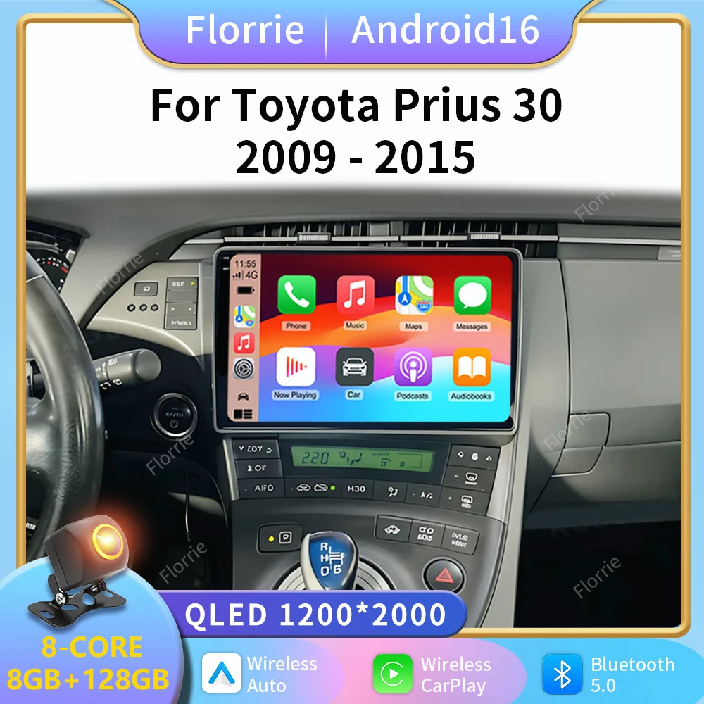 10'' 2K For Toyota Prius XW30 2009-2015 Wireless CarPlay Android Auto Radio Car Multimedia Video Player Stereo GPS Navi DVD Wifi
