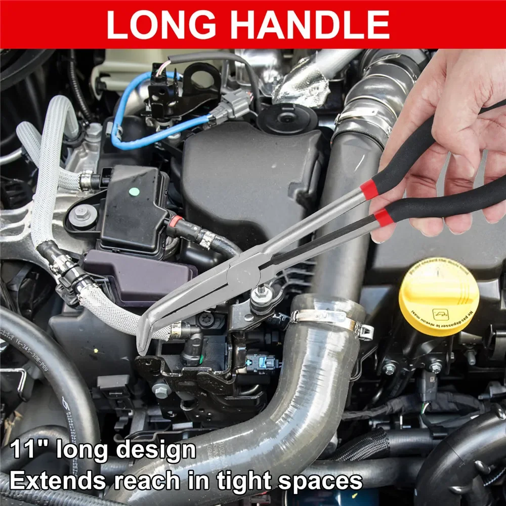 Multi-purpose 16inch Long Nose Pliers Spark Plug Wire Removal Tool Straight Needle Nose Pliers 45/90 Degree Curved