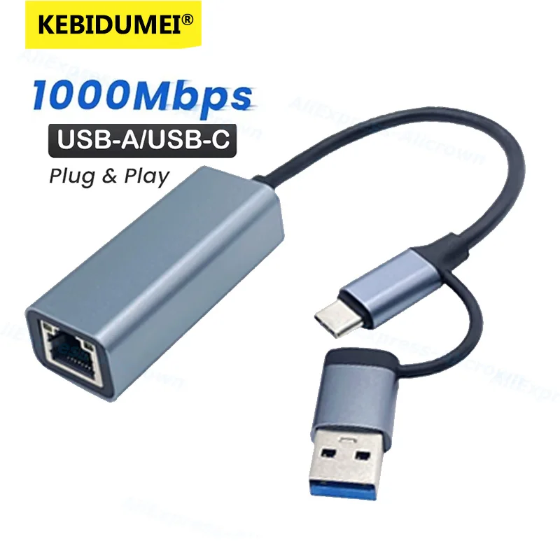 1000Mbps 2-in-1 ネットワークカード USB 有線イーサネットアダプター USB Type-C to RJ45 アダプター USB 3.0 ネットワークカードコンバーター PC/ラップトップ用