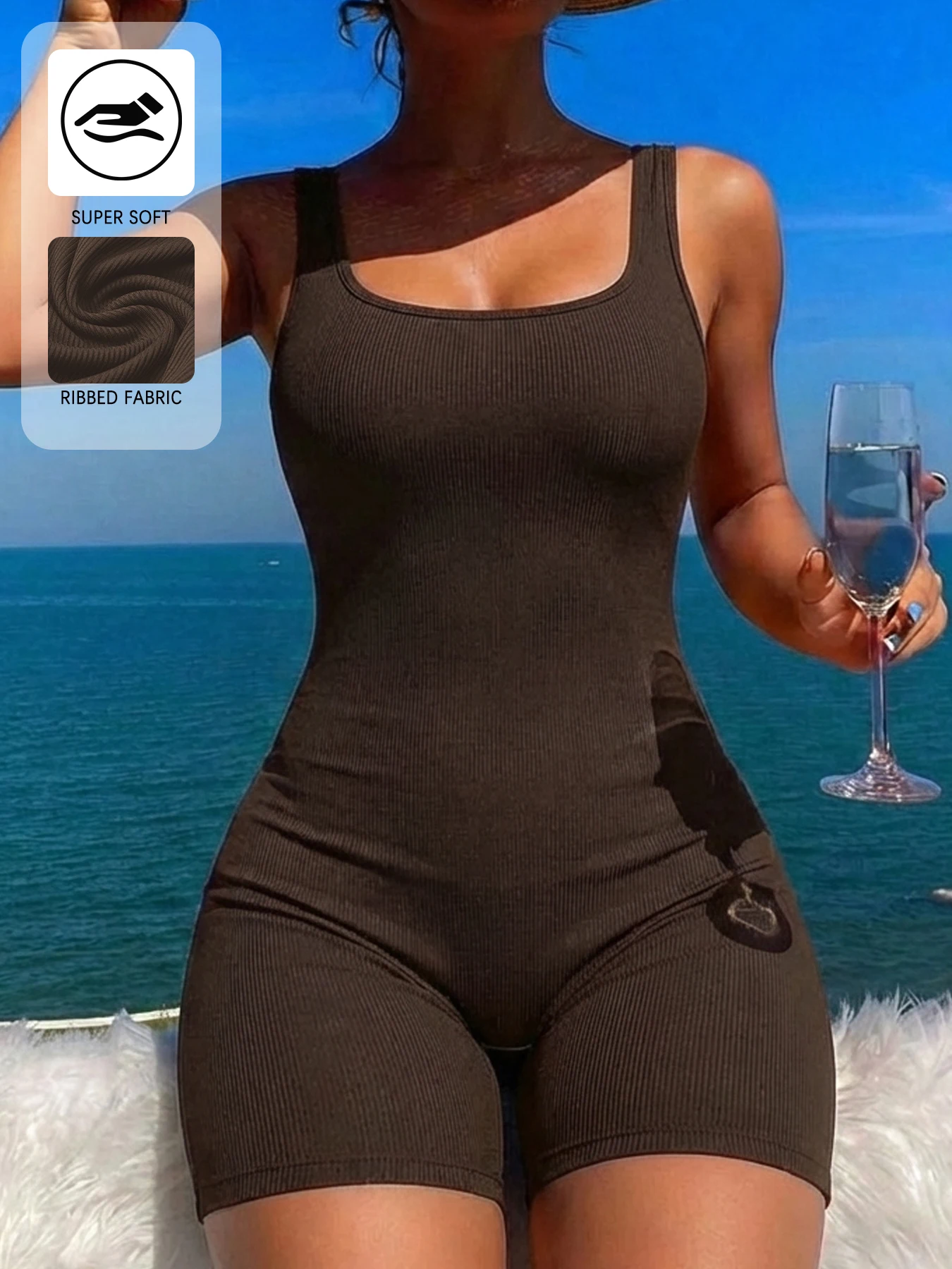 

Женские комбинезоны с квадратным вырезом и ребристой отделкой, женская одежда для сна и отдыха