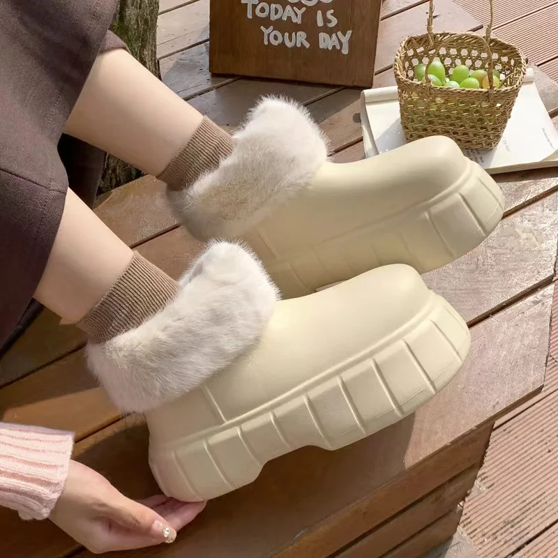 Winter Woman Warm Rain Shoes Rubber Boots Female Warmed Galoshes with Fur Ankle Rainboots Waterproof Garden Water Boots Footwear