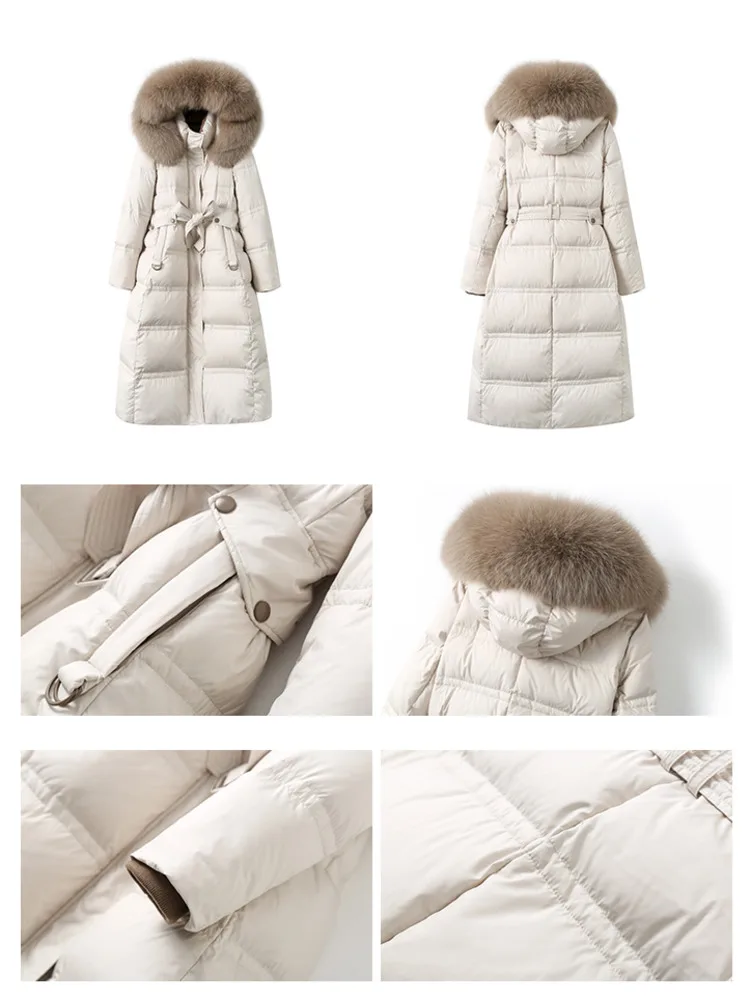 Women Winter 2023 Natural Fox Fur Hooded 90% White Duck Down Jackets Slim Long Down Parka Female Thick Warm Puffer coat