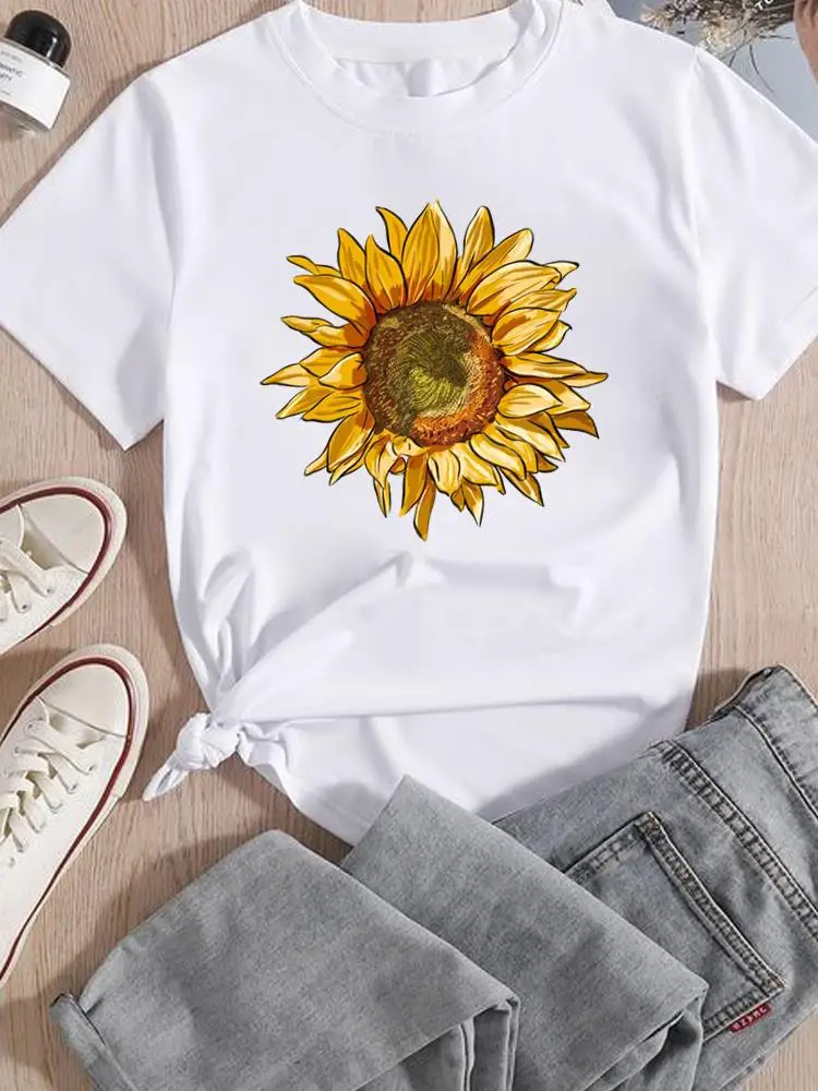 Bloem Aquarel Trend 90S Bedrukt Grafische T Top Vrouwen Mode T-Shirt Cartoon T-Shirts Tee Casual Dame Print Kleding