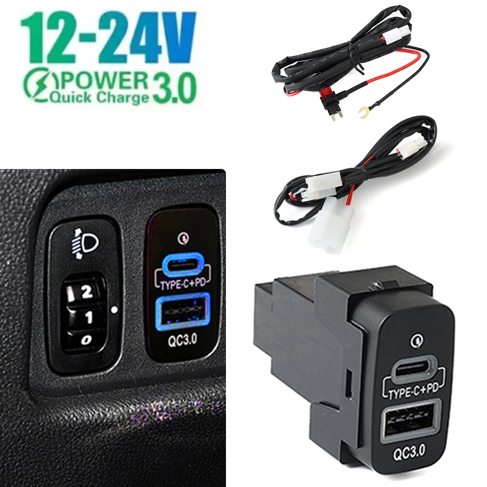 USB Car Quick Charger Type-C PD +Type A Socket For Mitsubishi Outlander Lancer EX Pajero Sport ASX V73 V93 V97 Phone Charging