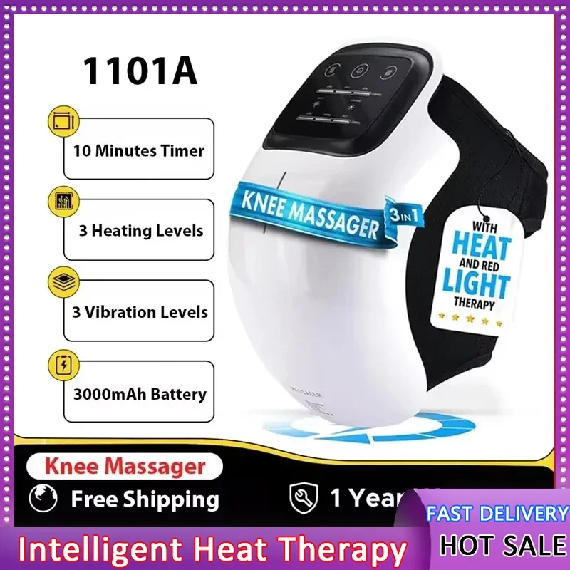 

Cordless Knee Massager Red Light and Massage Therapy with LED Screen 3 Levels Infrared Heat and Vibration Gifts for Men Women