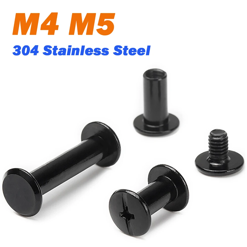 Leijiu M4 M5 Black 304 Stainless Steel Leather Bag Belt Photo Scrapbook Album Book Post Binding Rivet Butt Screws