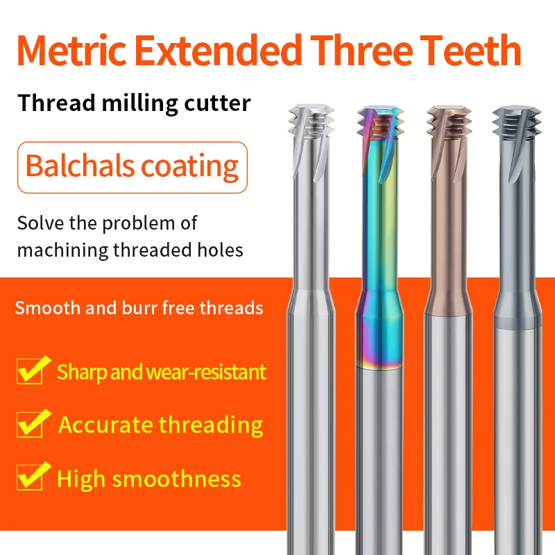 Thread Milling Cutter CNC Machine Solid Carbide Lengthen Three Tooth Thread milling M1 M1.6 M2 M3 M4 M5 M6 M8 M10 M12 M14 mill