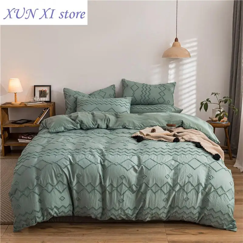 

New Green Bedding Set Geometric Cut Flowers Brushed Fabric Bed Linen Sets Queen/King Size Duvet Cover Bed Sheet Pillowcase