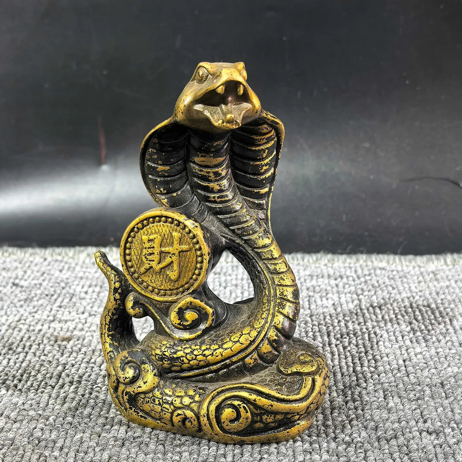 Brass Fortune Wealth Snake Statue Zodiac Serpent Feng Shui Decor
