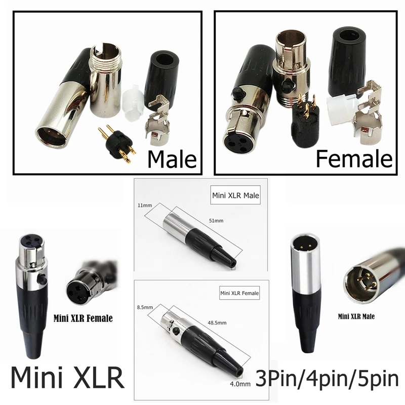 1Pcs Mini XLR 3 4 5Pin Female Plug Small XLR 3/4/5 pin Audio Microphone DIY Adapter Connector for MIC Soldering Straight