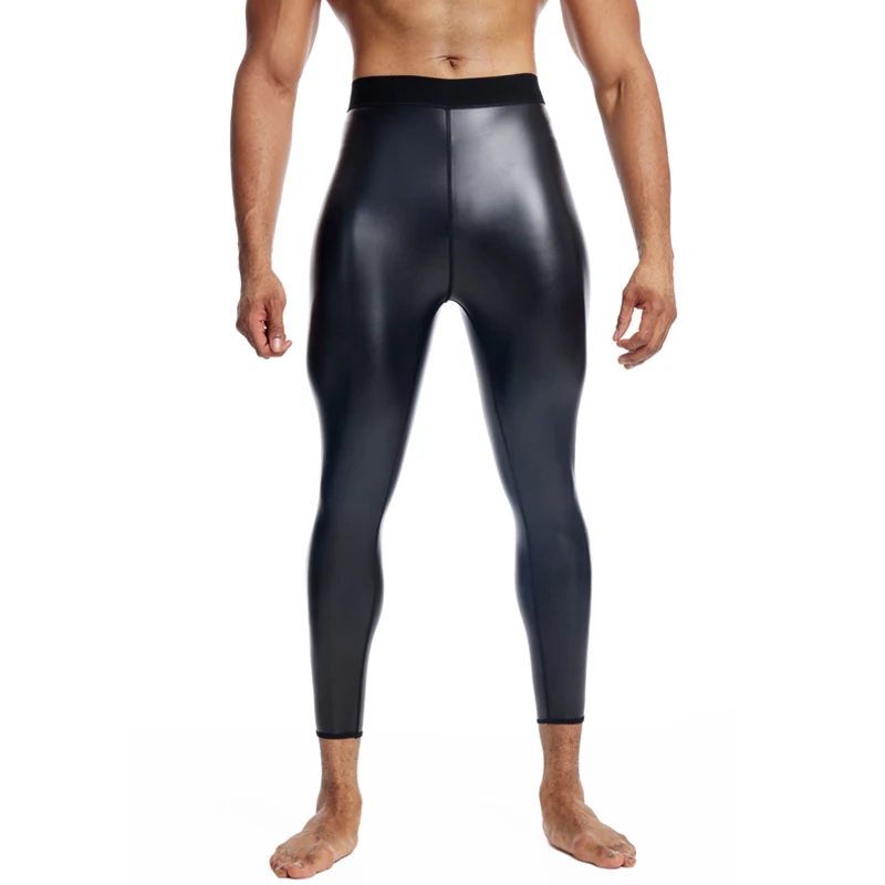 Herren dünne Lederhose Body Shaper Taillen trainer breite hohe Taille elastische Leggings Kompression Unterwäsche Fitness 9pts Hosen