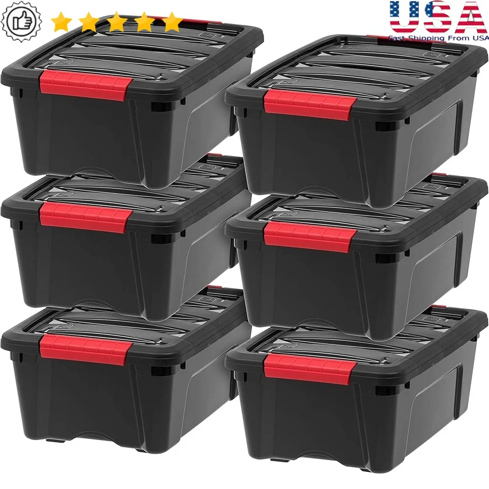 

12 Quart Plastic Storage Box Set of 6 Stackable with Built In Handles Closet Office Craft Organization