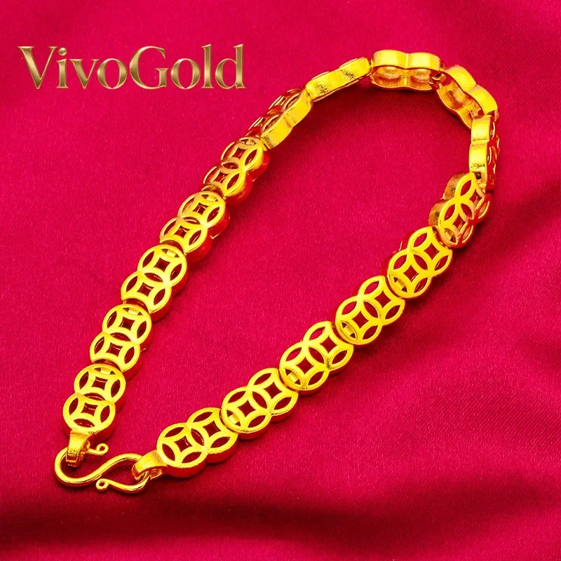 

Браслет VivoGold Small Coin для женщин, 24-каратное золото, AU999 | Матовые монеты с винтажными узорами, регулируемые по размеру для профессионалов.