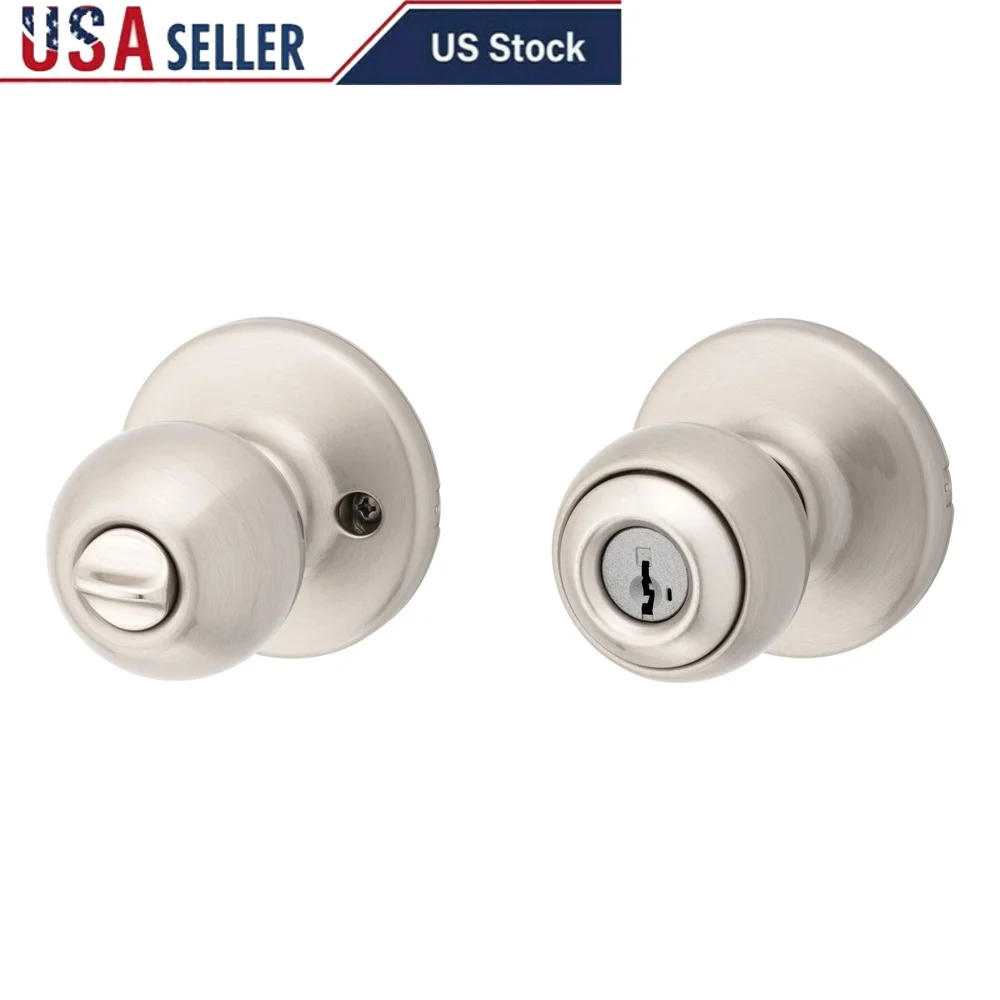 

Polo Keyed Entry Doorknob SmartKey Security Satin Nickel Exterior Lock 2 Keys Easy Installation Universal Handing Antimicrobial