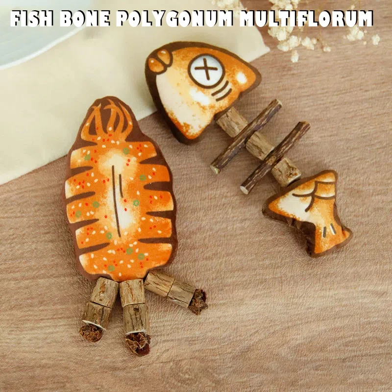 Cat Toy Grilled Fish Simulation Fish Bone Polygonum Multiflorum Self-hi Tooth Cleaning And Grinding Stick Cat Toy