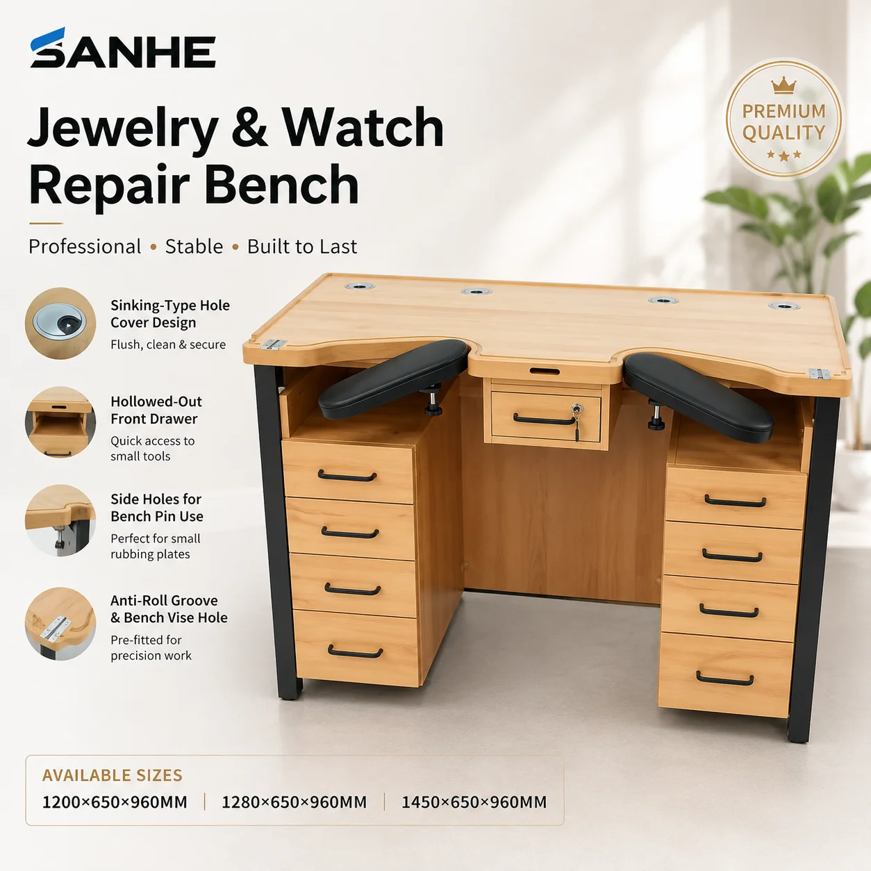 RUBBER Wood Repair Bench with Essential Watch Repair Tools for Wristwatch Parts & Repairs