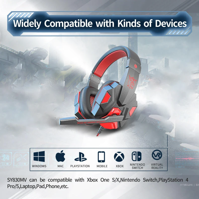 Gaming Headset Earphone Wired Gamer Headphone Stereo Sound Headsets with Mic LED Light for Computer PC Gamer