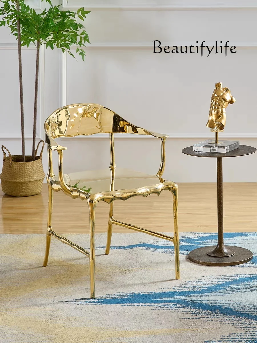 Light Luxury Brass Cast Dining Chair Creative Designer Backrest Armchair Nordic Popular Characteristic Furniture