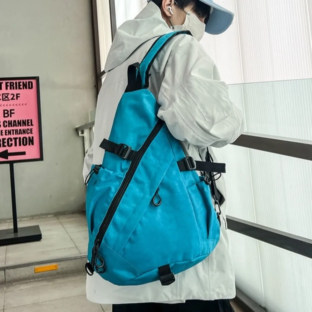 حقيبة صدر للرجال بلون سادة، سعة كبيرة، جيوب متعددة، حقيبة كتف من قماش أكسفورد، كتف قابل للتعديل، متعددة الوظائف