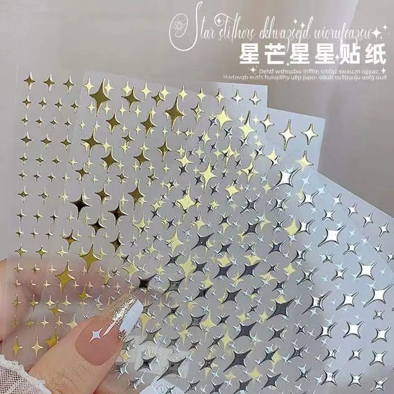 Nail Stickers 3D Gold Silver Starburst Star Metallic Embellishments Glitter Self Adhesive for DIY Nail Decoration