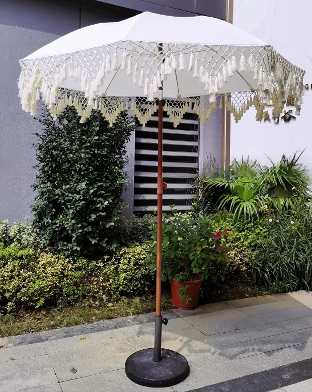 New Beige Triangle Woven Hollow Tassels Outdoor Sunshade Sun Courtyard Leisure Beach Umbrella