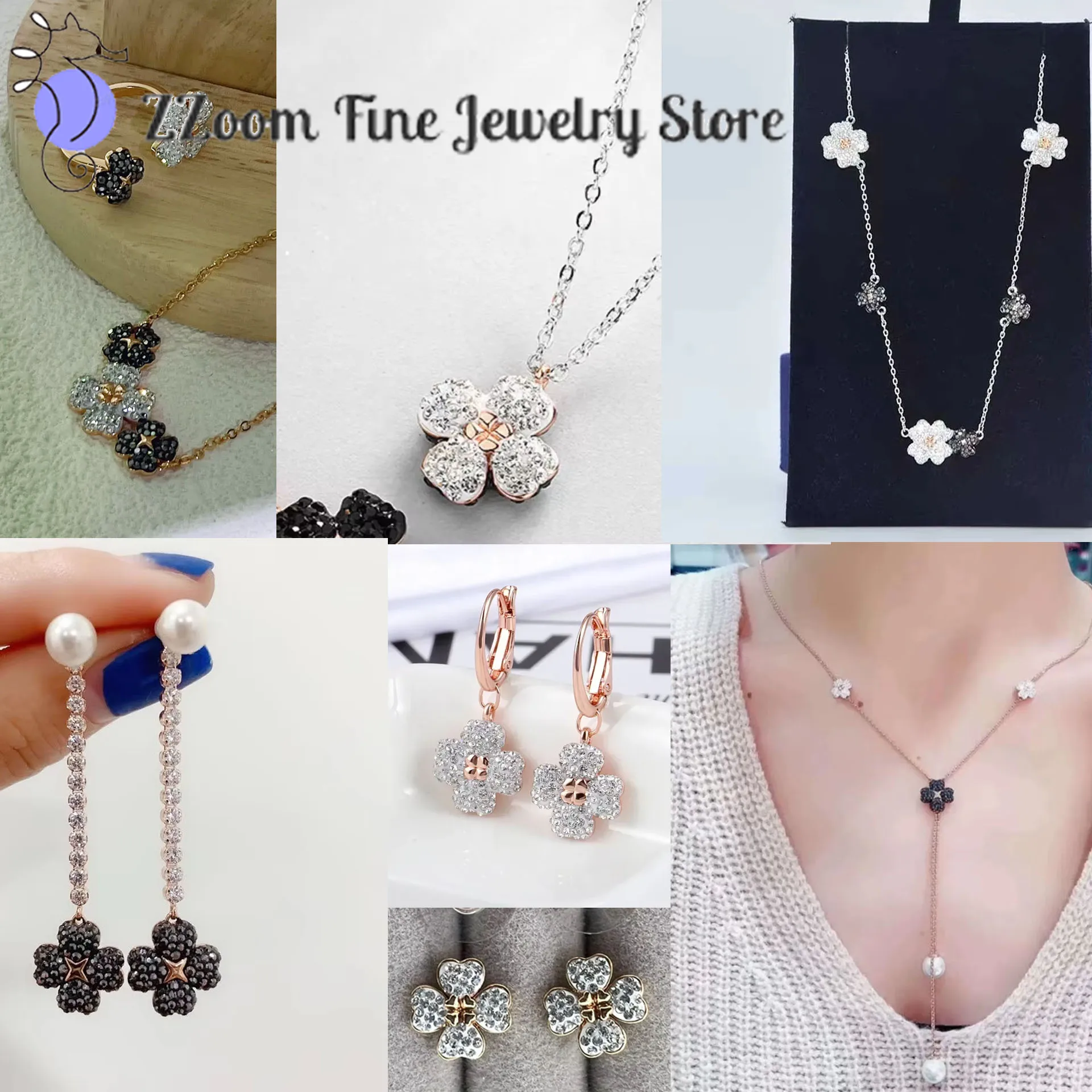 Flowers Black Sets Y Shape Necklace Earrings Ring Bracelet Exquisite Fine Fashion Charm High Quality Anniversary Gift for Women