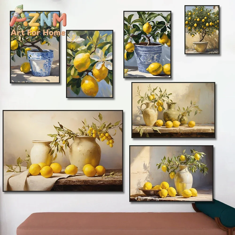 Lemon Tree Poster Italian Kitchen Prints Canvas Painting  Still Life Summer Fruit Wall Art Pictures Home Room Modern Decoration