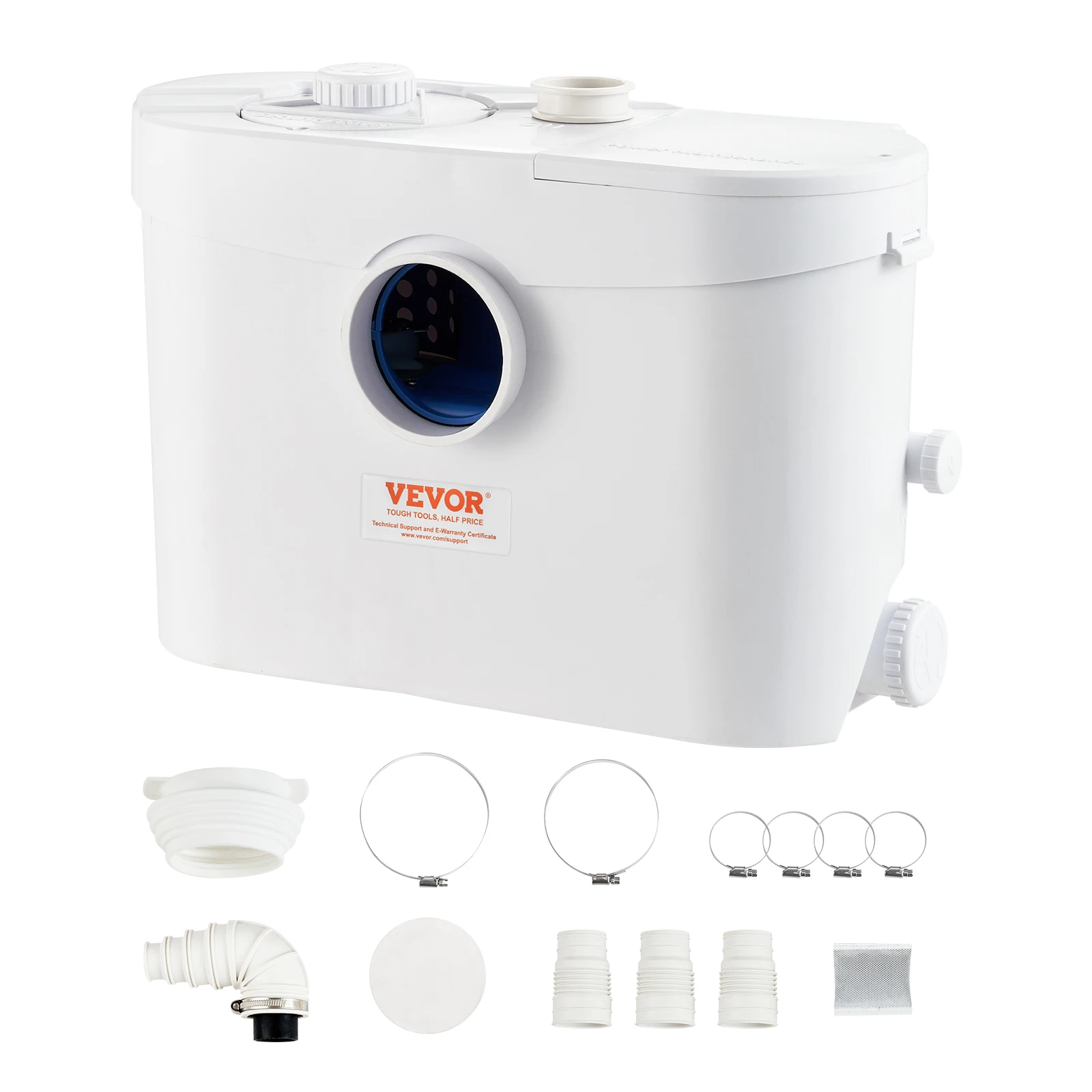 VEVOR Macerator Sewerage Sump Pump 500/700/900/1200W 26/32.8/33/40ft Head with Water Inlets Waste Water Disposal Upflush Machine