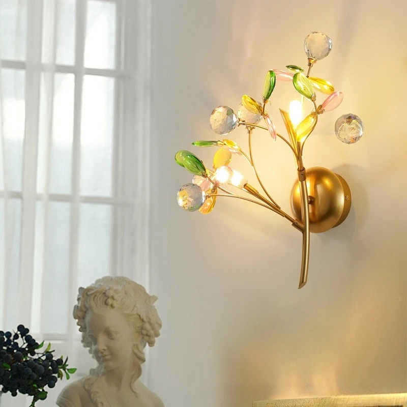 

Французский хрустальный настенный светильник, фоновая стена гостиной, светлое роскошное зеркало для коридора, передний светильник, прикроватная лампа для спальни