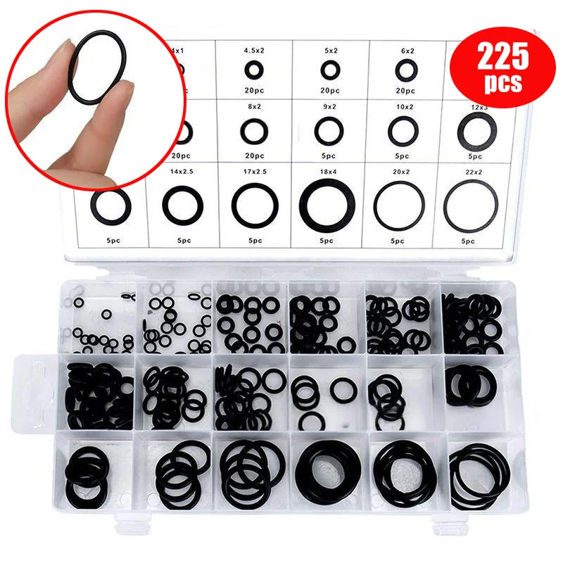 

225PCS Nitrile Rubber O-Ring Set Sealing Gaskets Rubber O-Rings Automotive Sealing Waterproof Kit Plastic Case Multiple Sizes